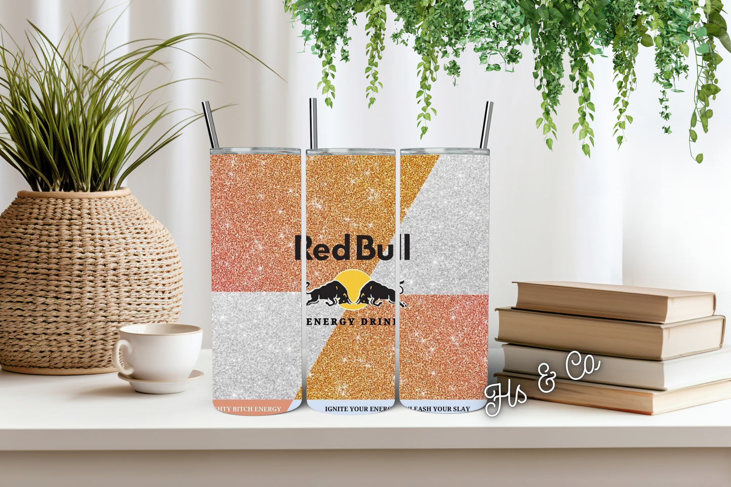 Orange and gold Redbull tumbler