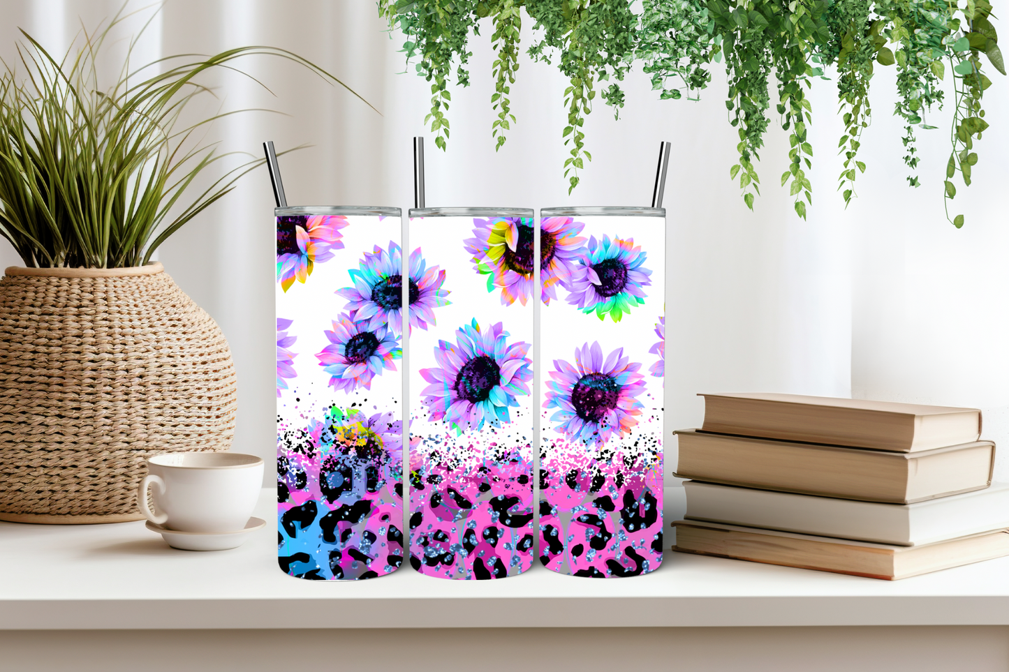 Rainbow sunflower/leopard tumbler