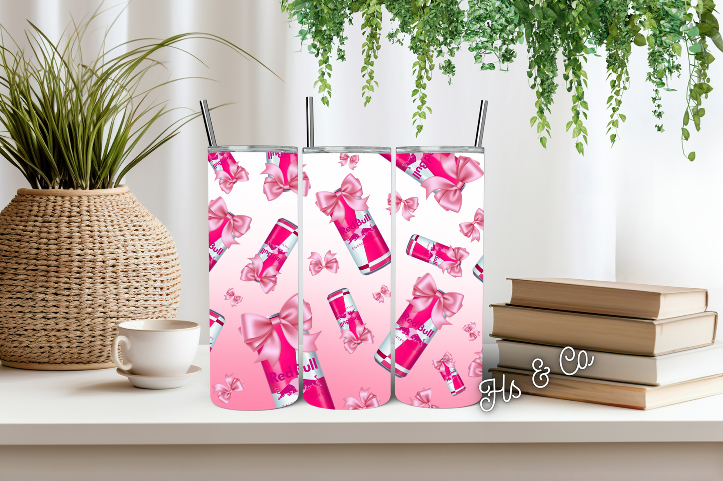 Pink bull bow tumbler