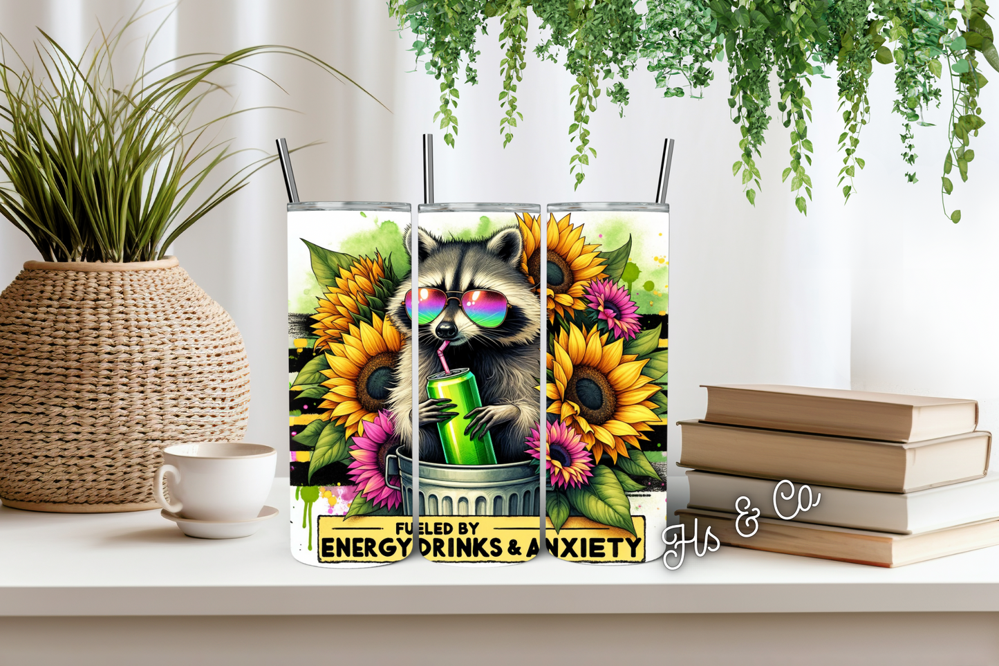 Raccoon energy drink tumbler