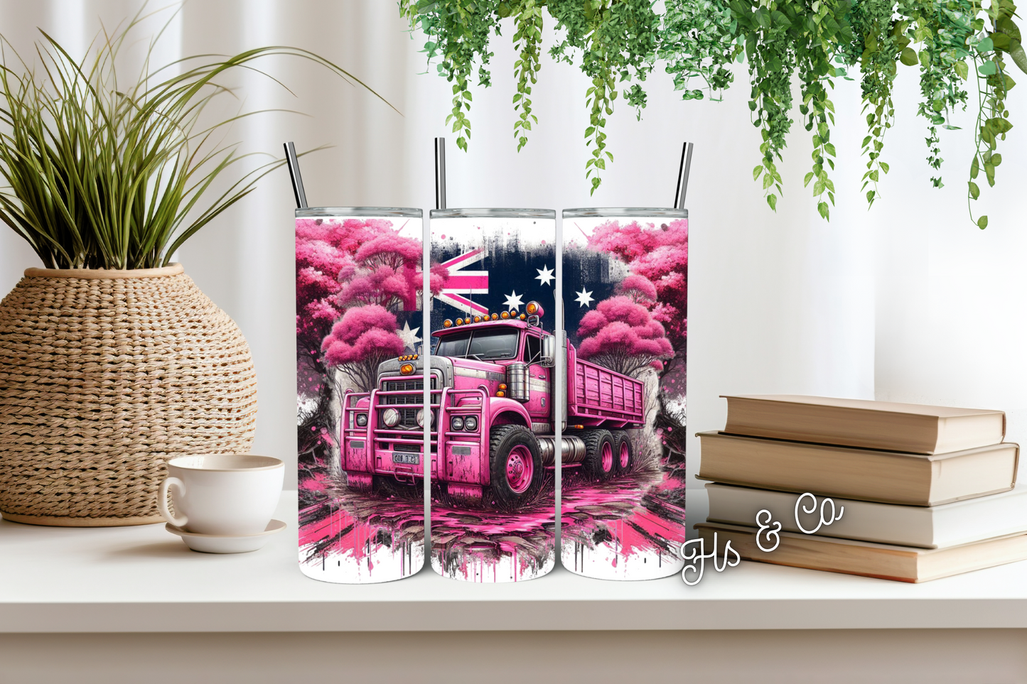 Pink Aussie truck tumbler