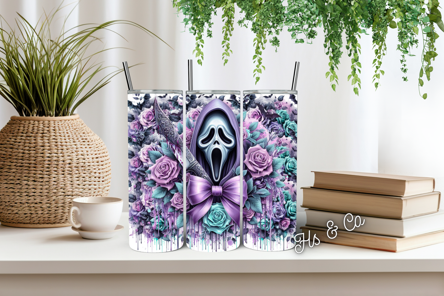 Purple ghost face tumbler