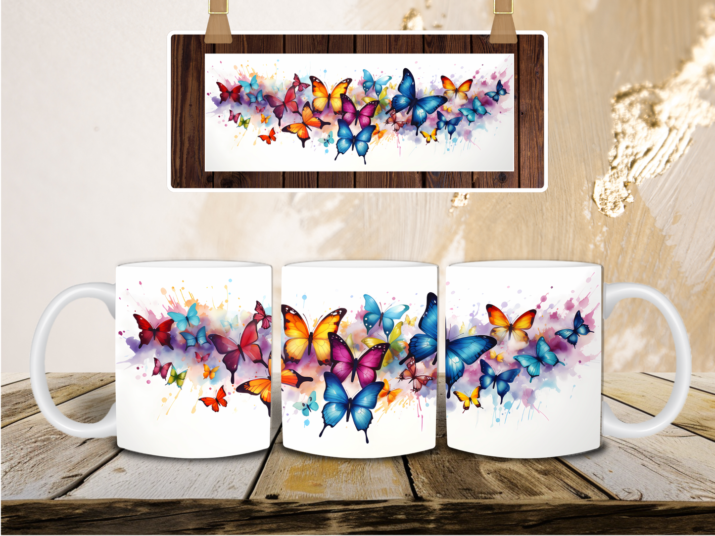 Vivid colour butterfly mug