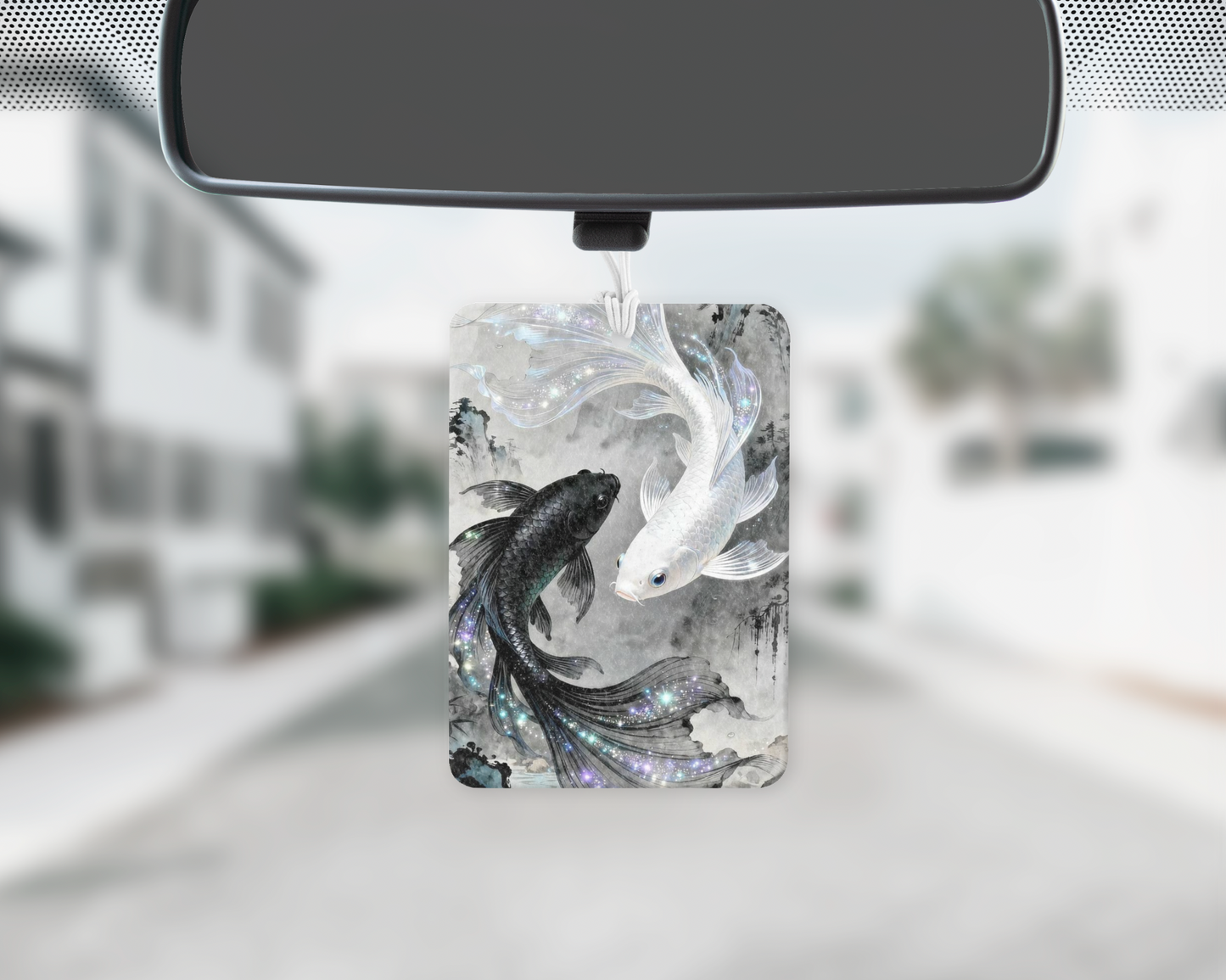 Black and white fish car freshie