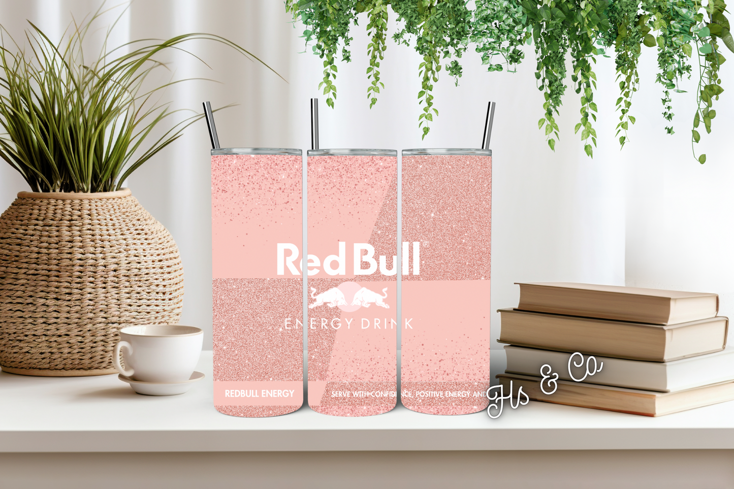 Peach Redbull tumbler