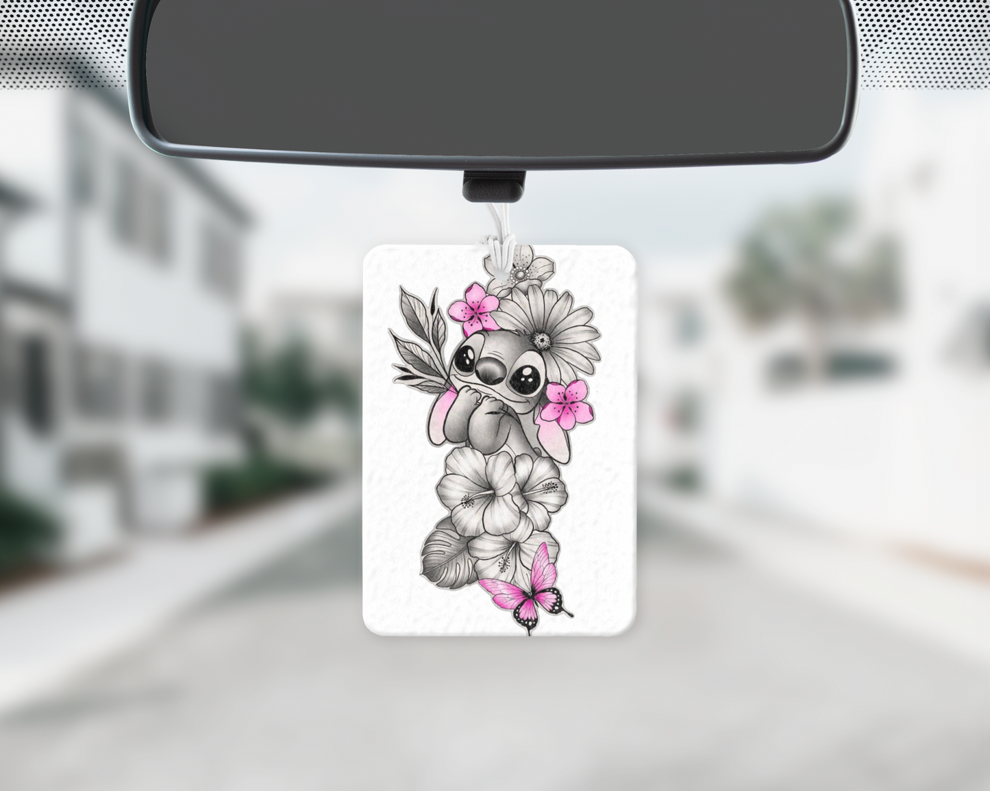 Alien pink and black floral car freshie