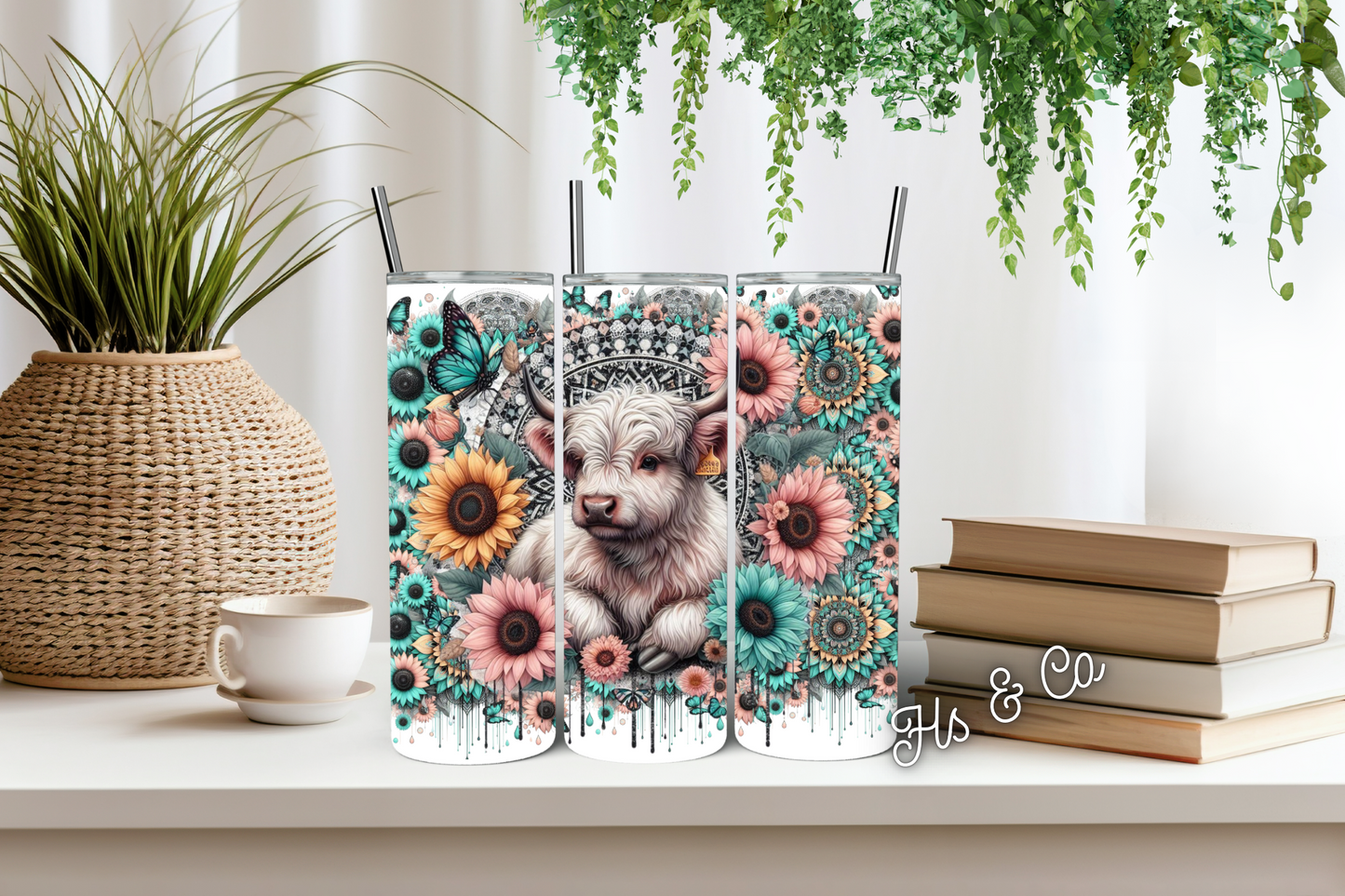 Blue floral highland baby tumbler