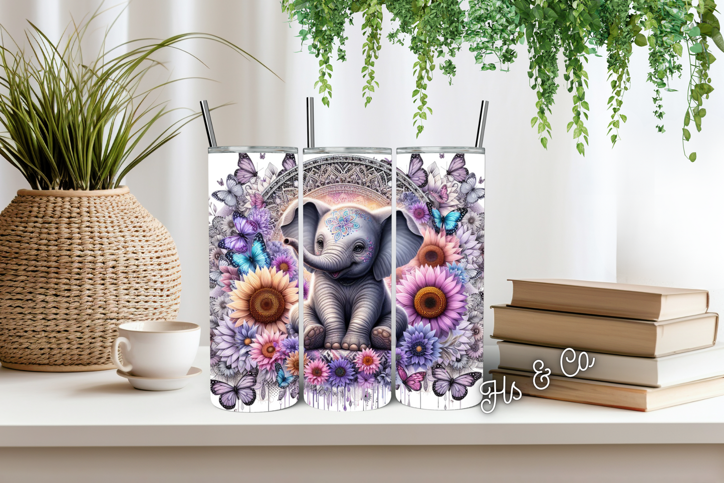 Cute floral baby elephant tumbler