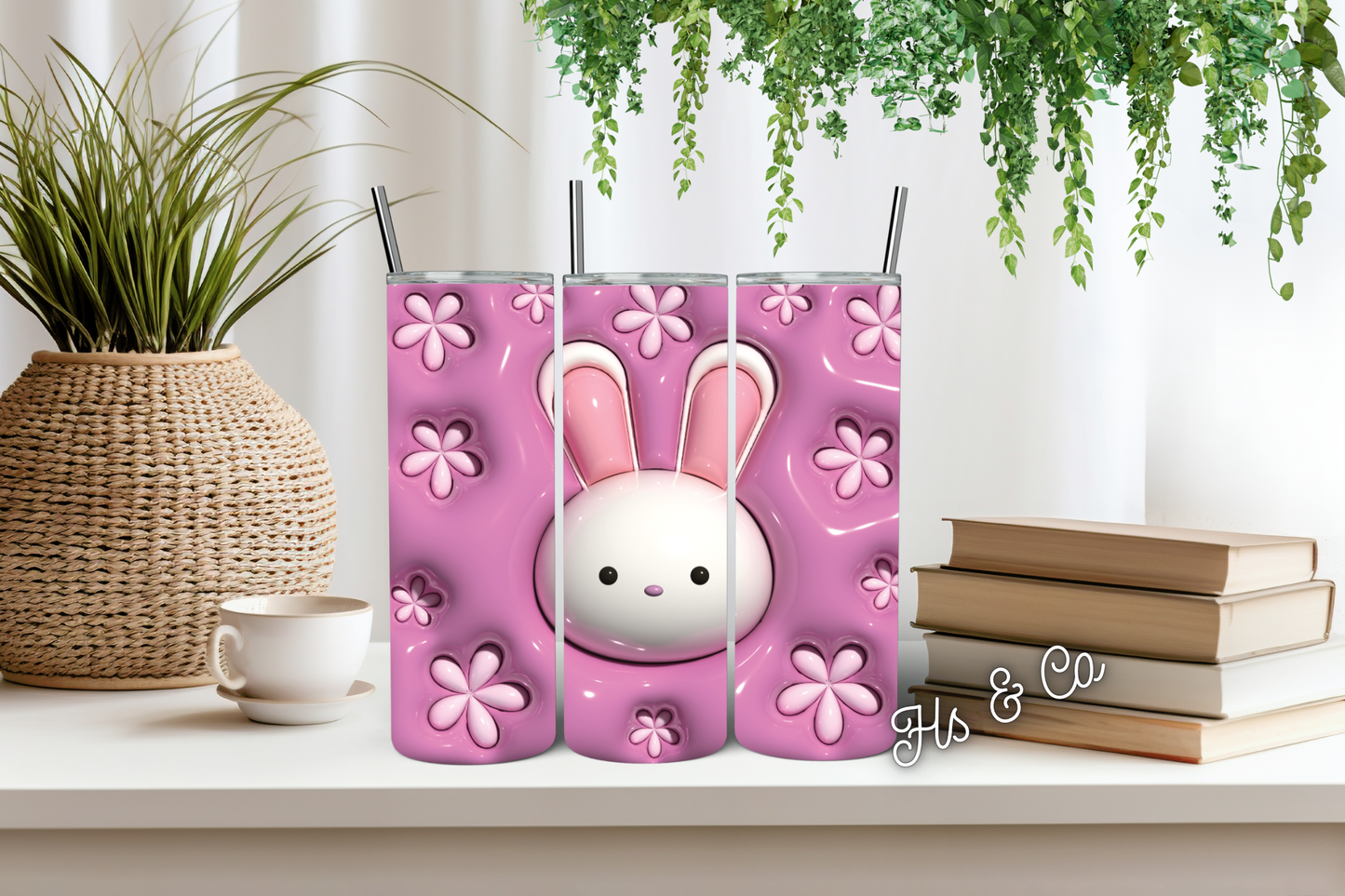 3D pink bunny tumbler