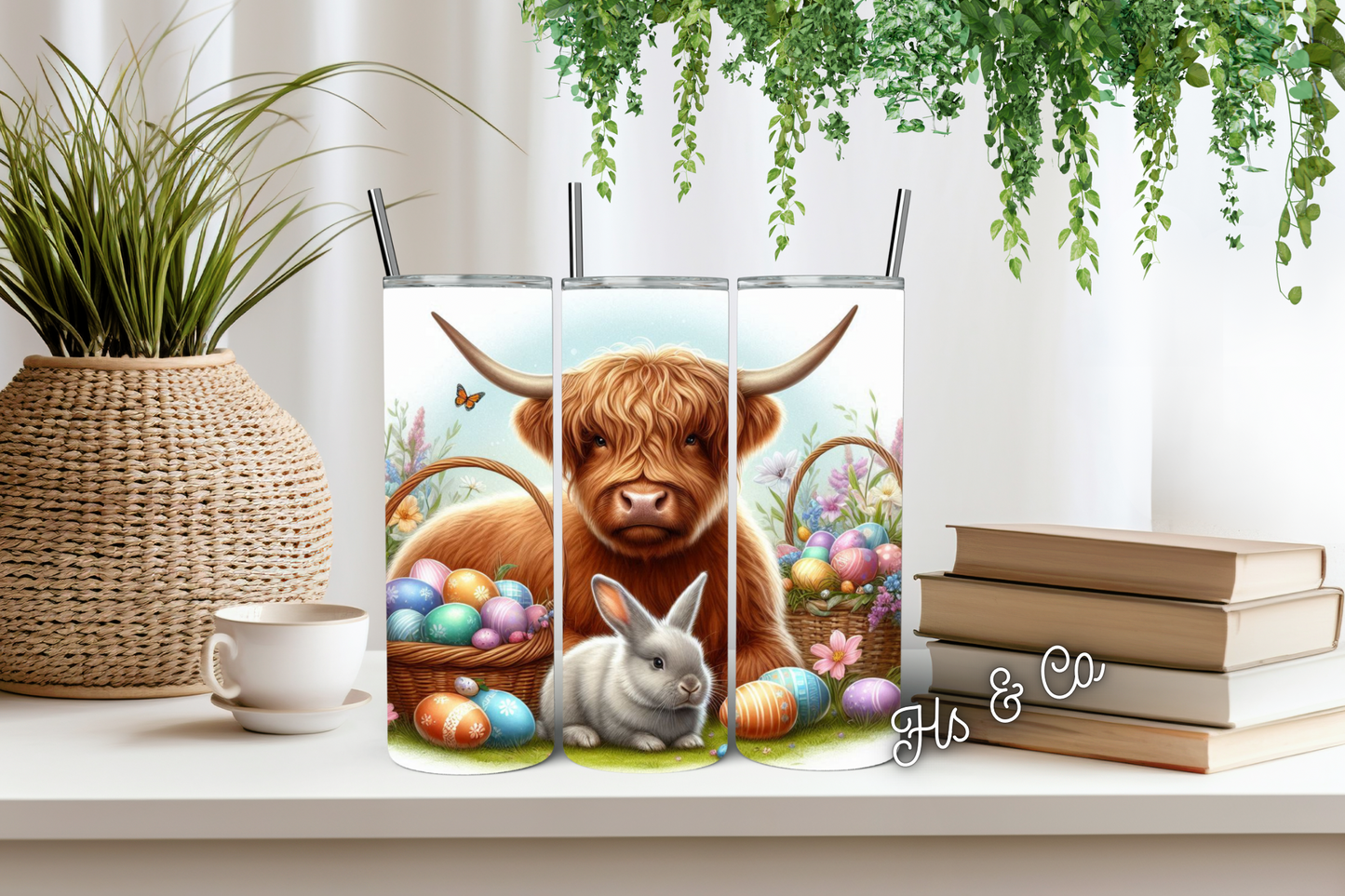 Highland cow Easter tumbler