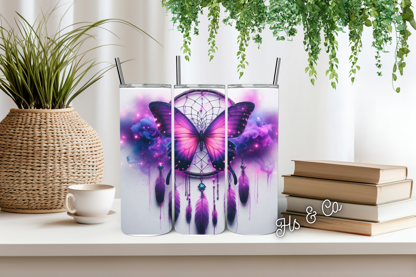 Purple butterfly dream catcher tumbler