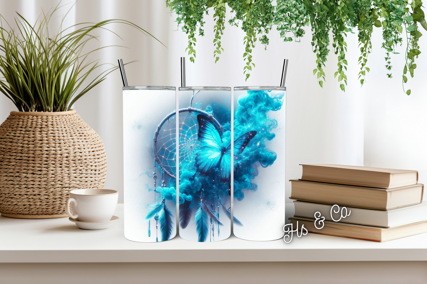 Blue butterfly dream catcher tumbler