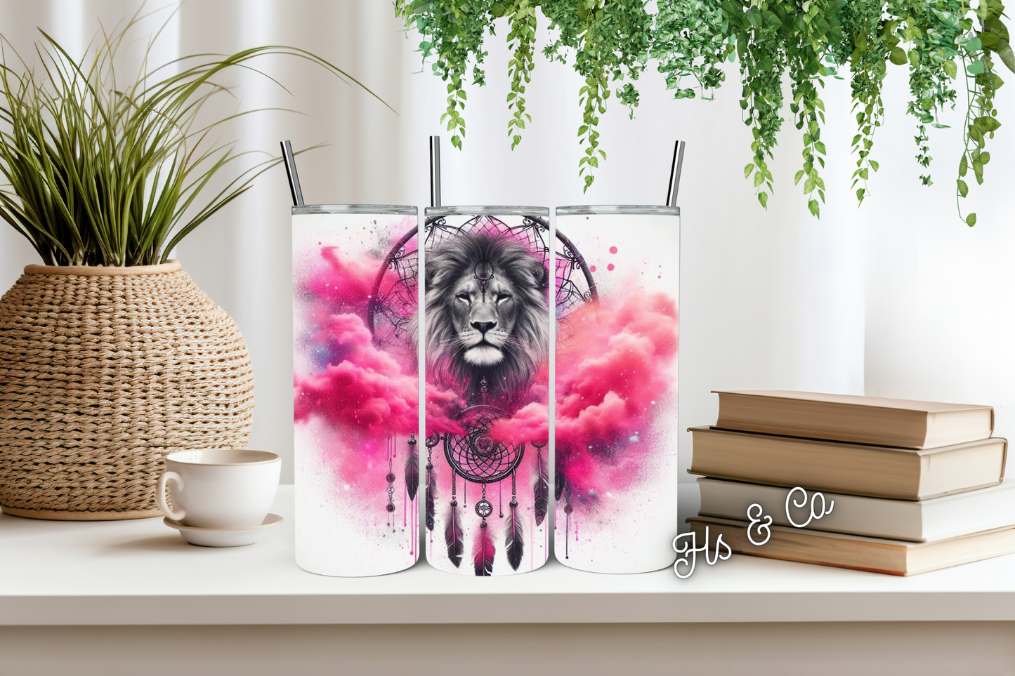 Pink lion head dream catcher tumbler