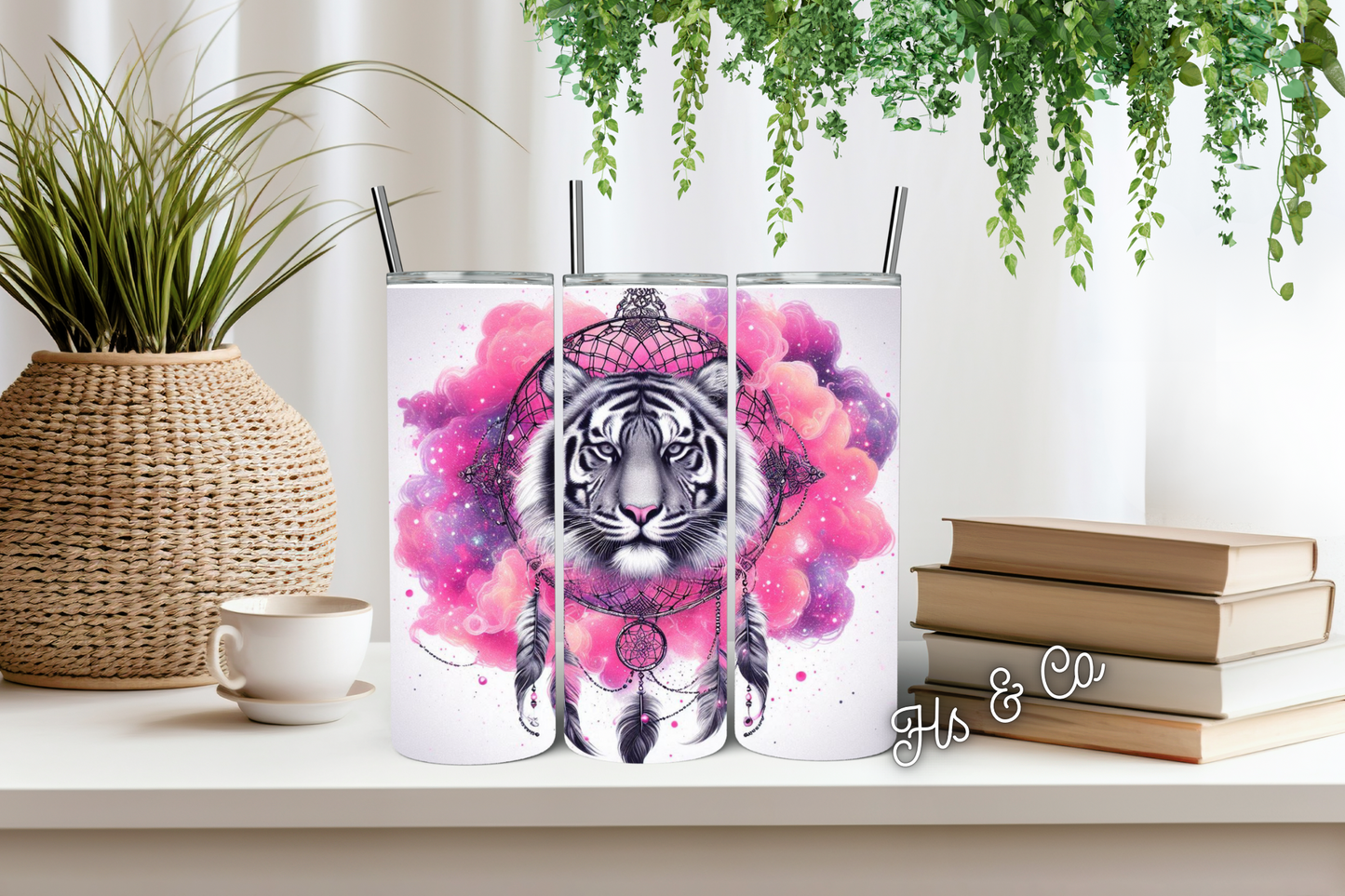 Tiger pink smoke dream catcher tumbler