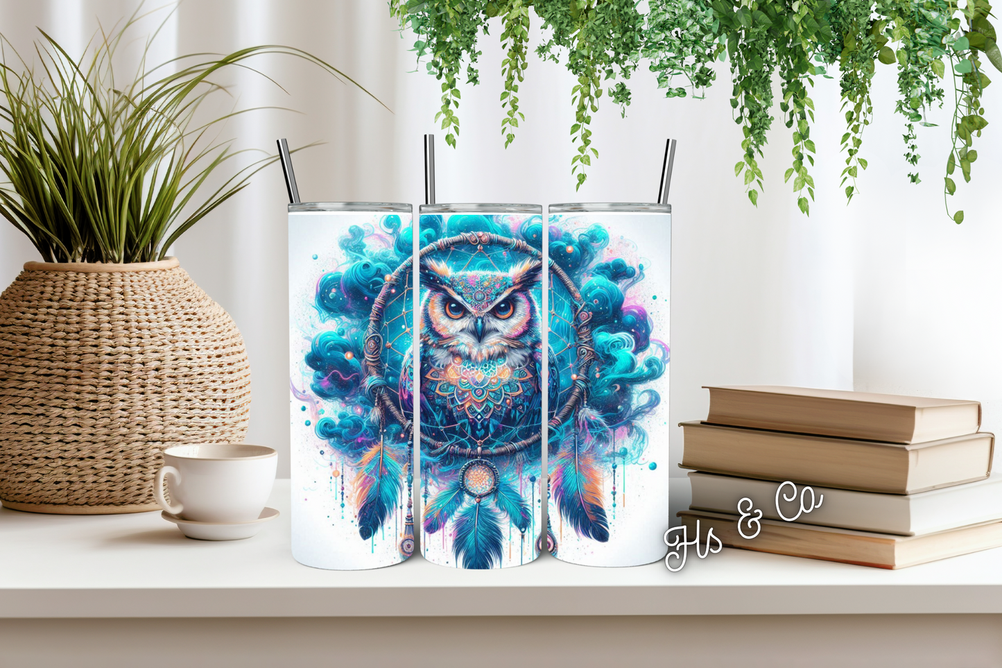 Blue smoke owl dream catcher tumbler
