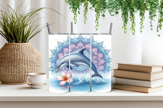 Dolphin mandala art tumbler