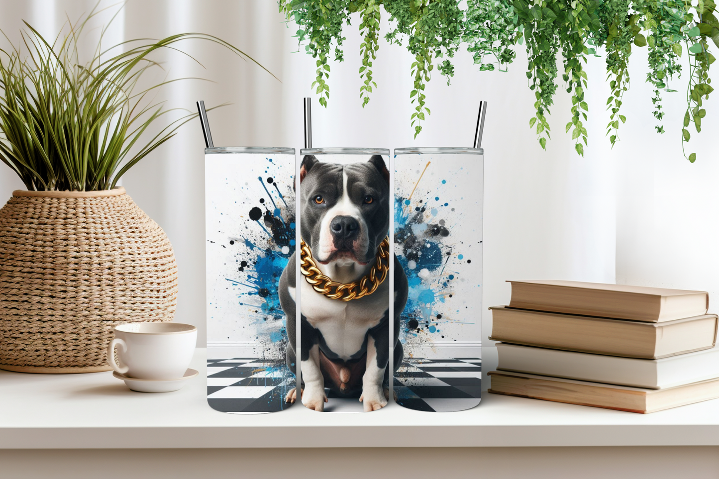 Pitbull blue splash tumbler