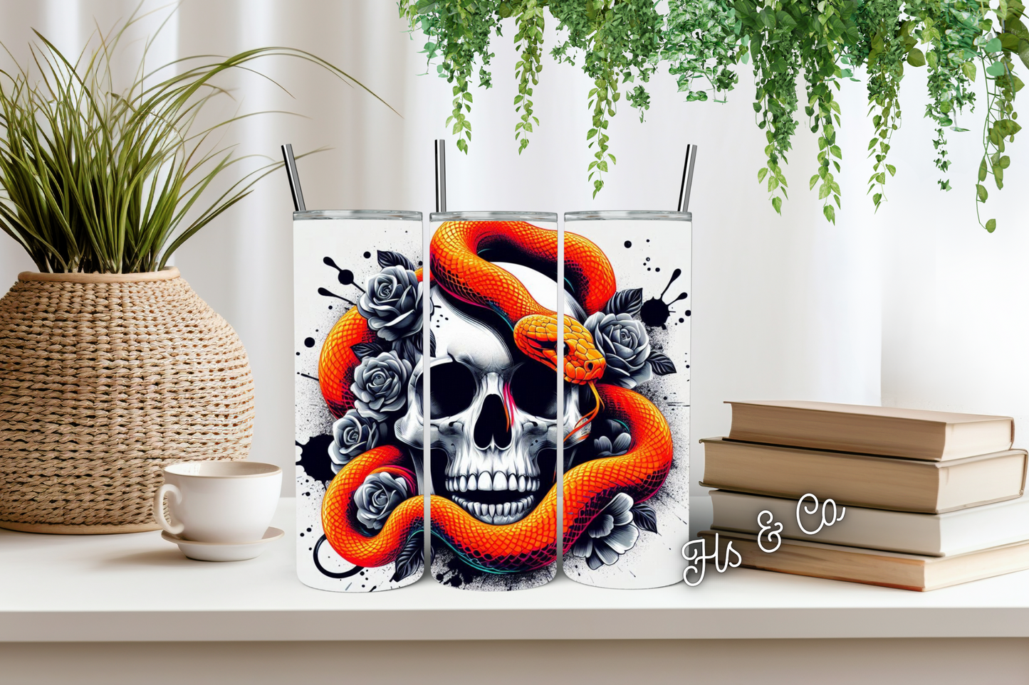 Orange skull tumbler