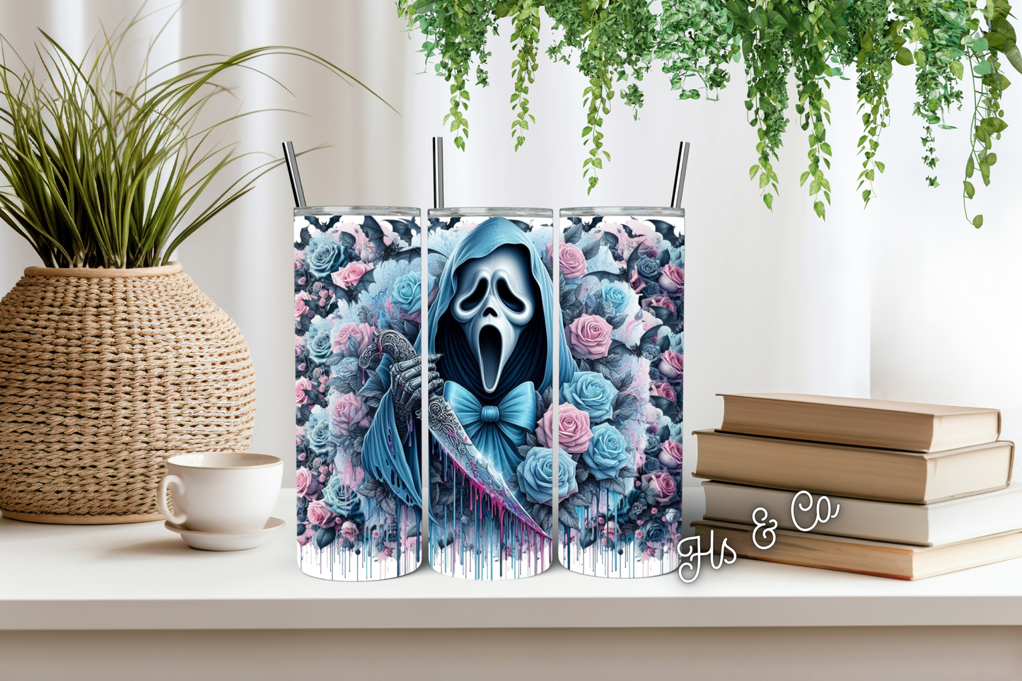 Blue ghost face tumbler