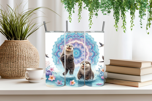 Otters mandala art tumbler