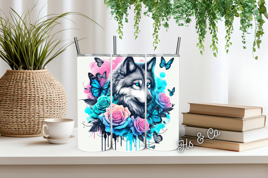 Wolf pastel rose tumbler