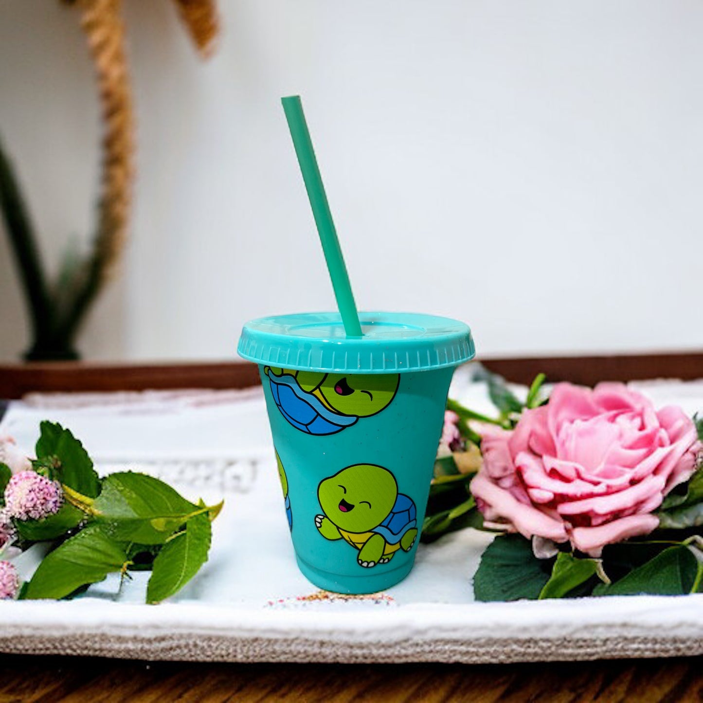 Teal turtle kids cold cup