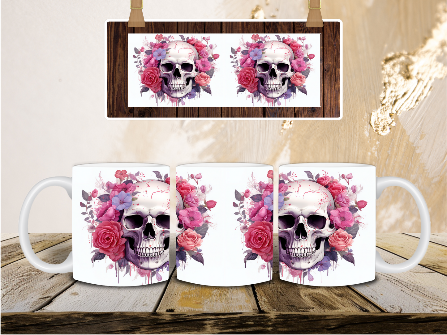 Floral skull mug