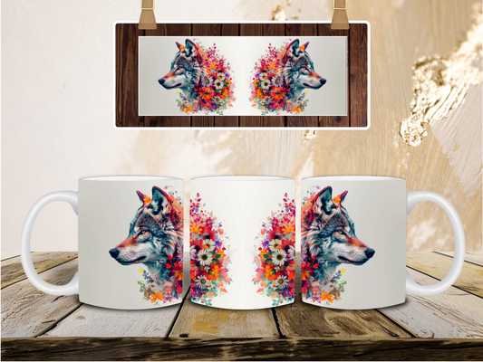 Floral wolf mug