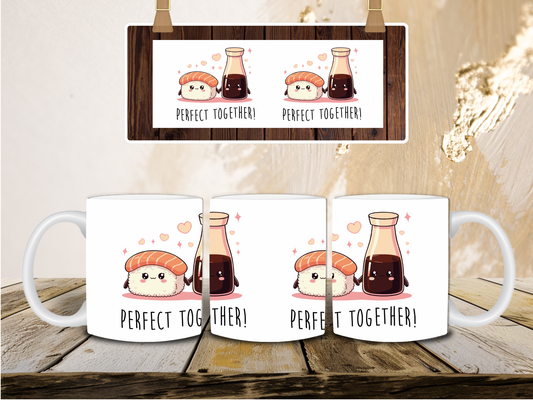Perfect together soy sauce and sushi mug