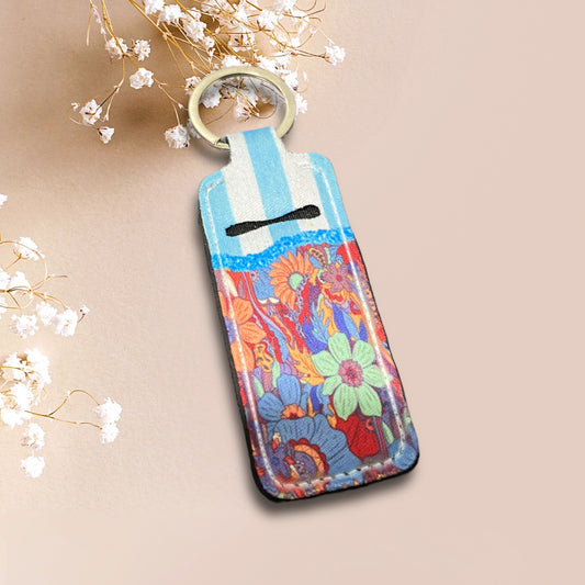 Blue strip/flower mixture lip balm holder