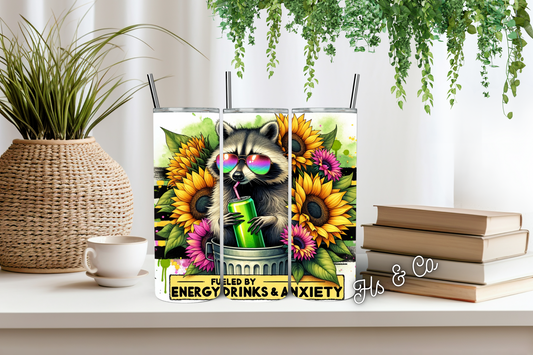 Raccoon energy drink tumbler