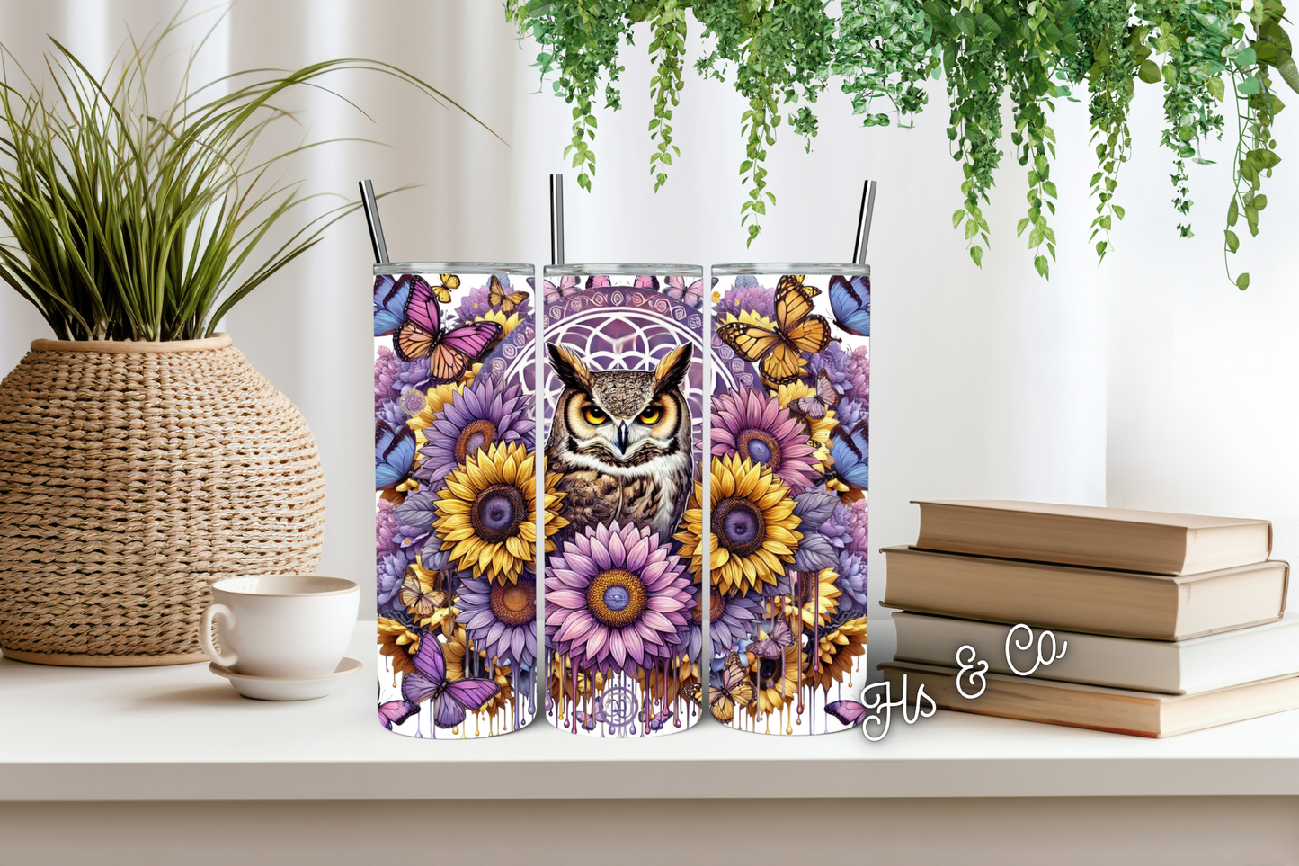 Floral owl tumbler
