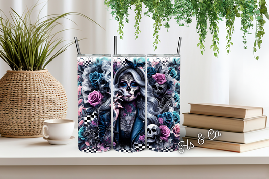 Blue floral scary gal tumbler
