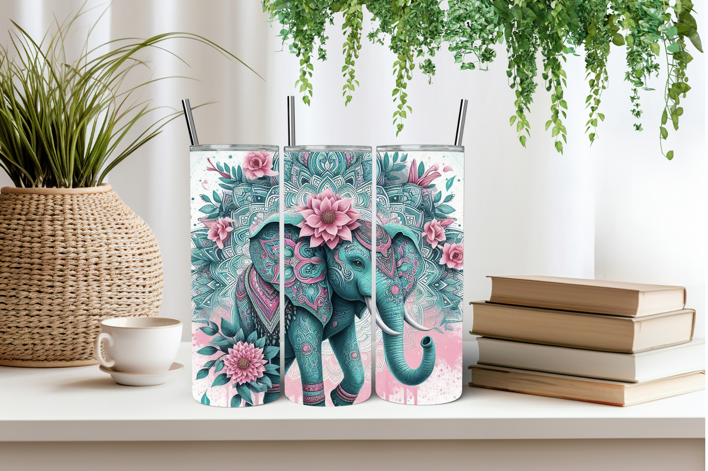 Elephant line art tumbler