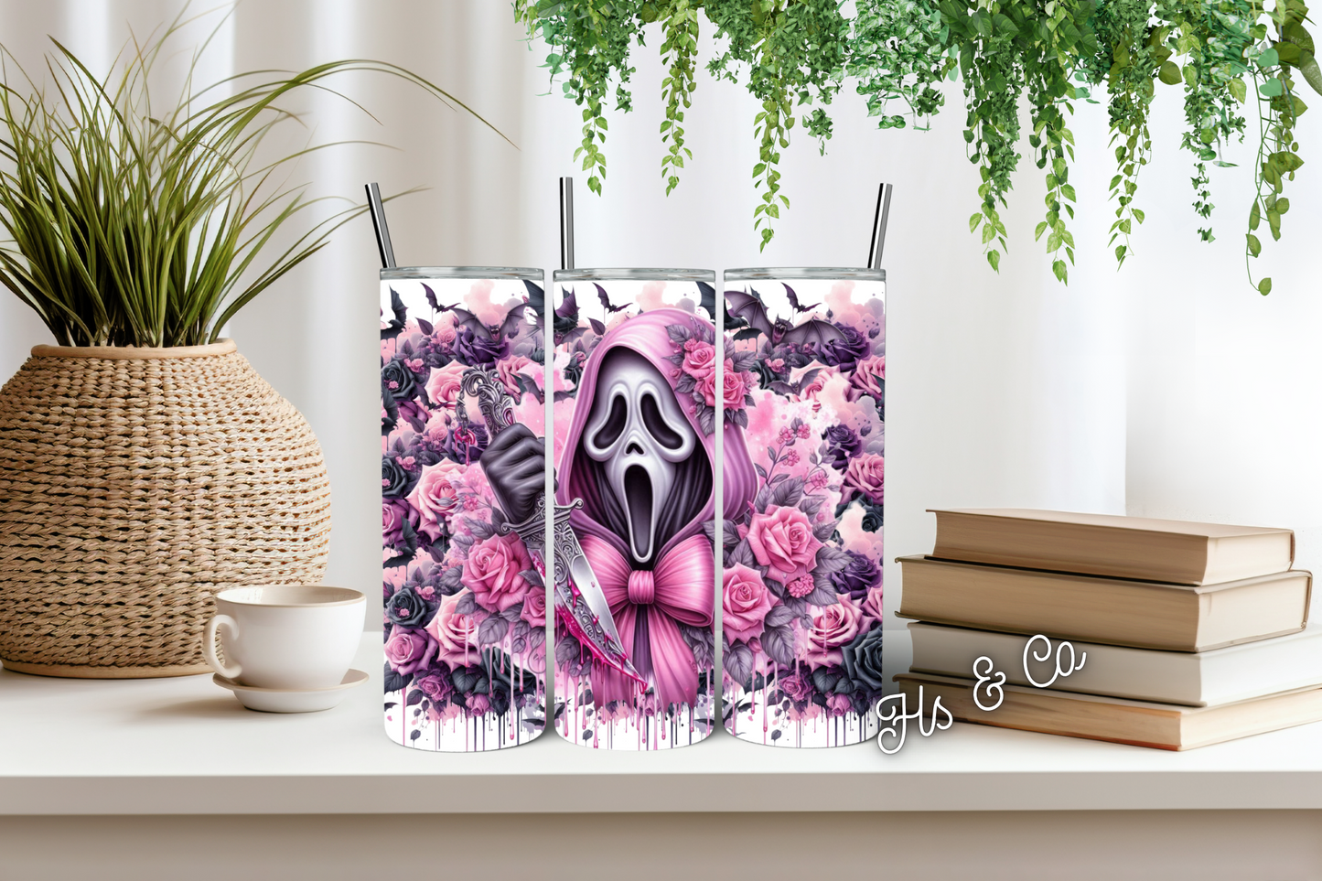 Pink ghost face tumbler