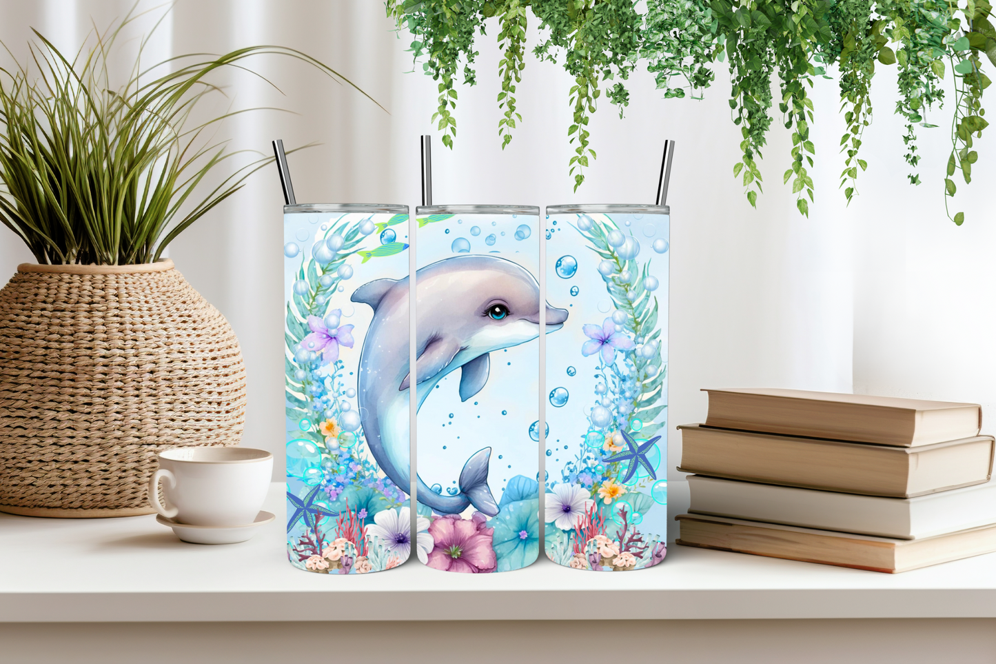 Dolphin and flower tumbler