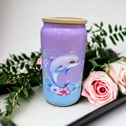 Dolphin ombré blue and purple shimmer Libby glass tumbler