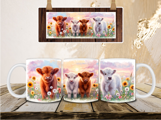 Highland cow dandelion mug