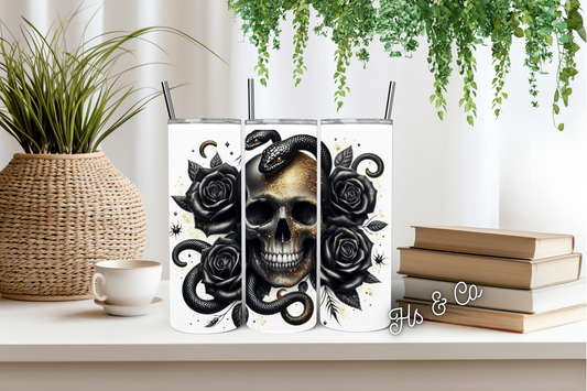 Gold glitter skull snake tumbler