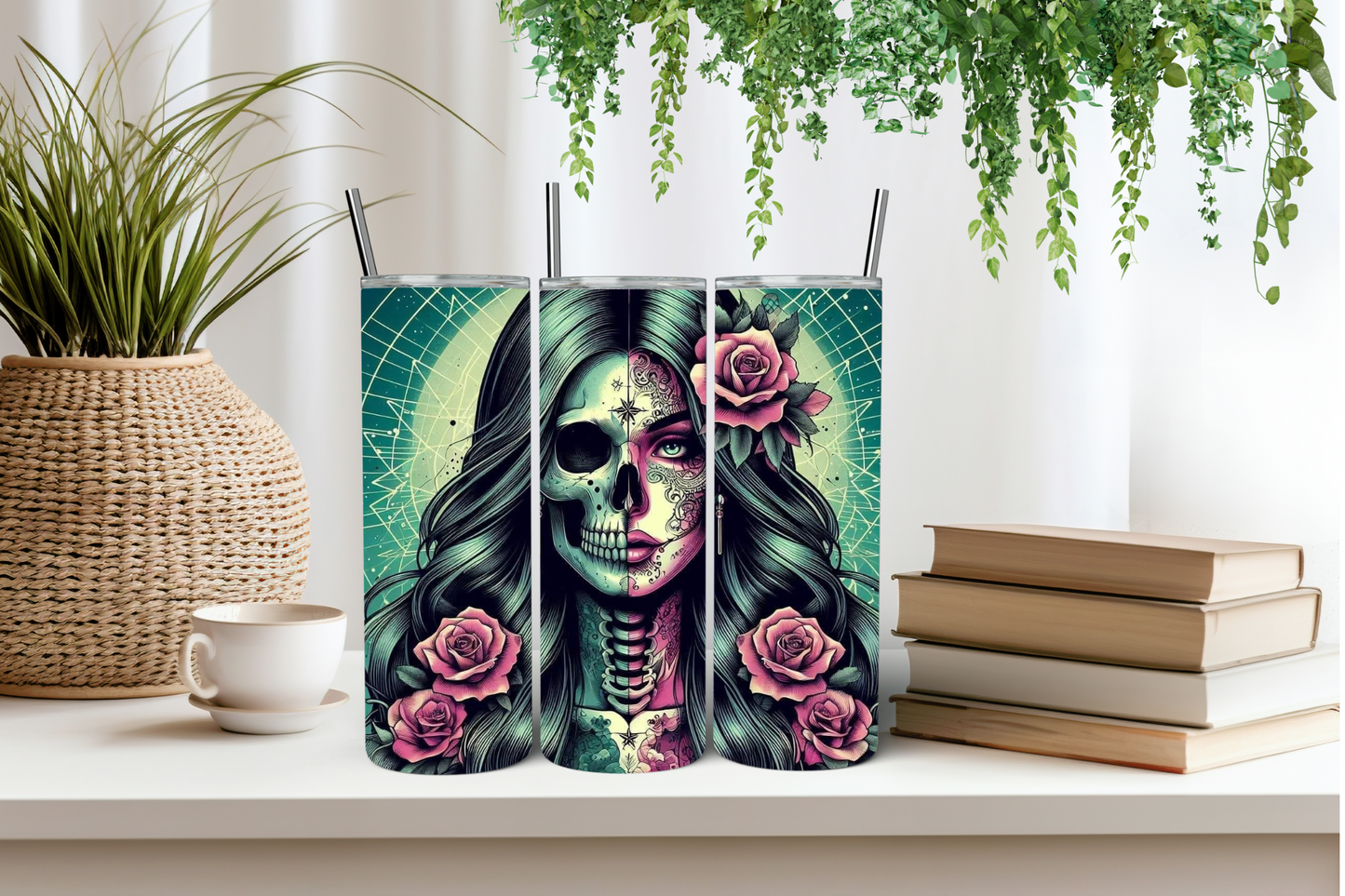 Rose skull human tumbler