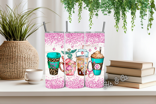 Nurse drinks tumbler