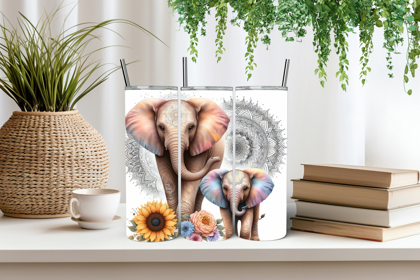 Mandala elephants tumbler