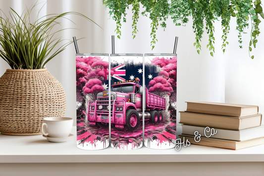 Pink Aussie truck tumbler