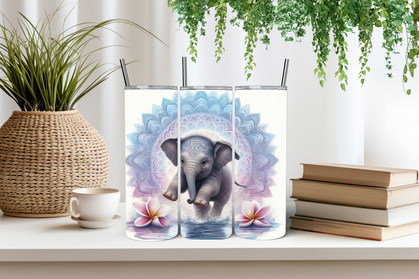 Baby elephant mandala art tumbler