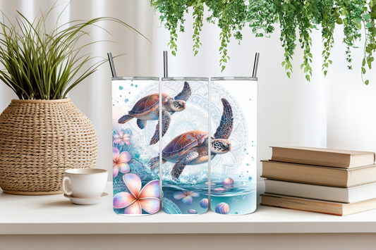 Sea turtles mandala art tumbler