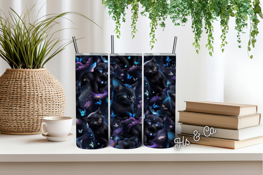 Black cat butterfly tumbler