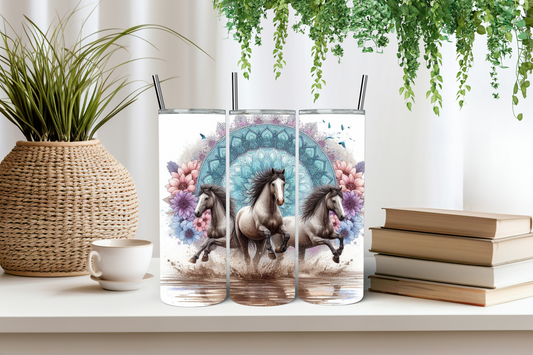 Wild horses mandala art tumbler