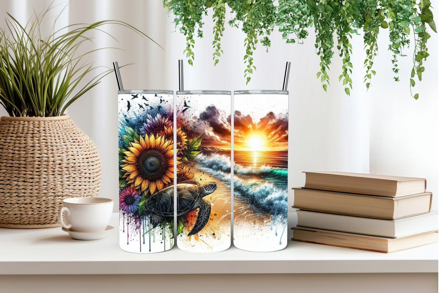 Rainbow sunflower turtle tumbler