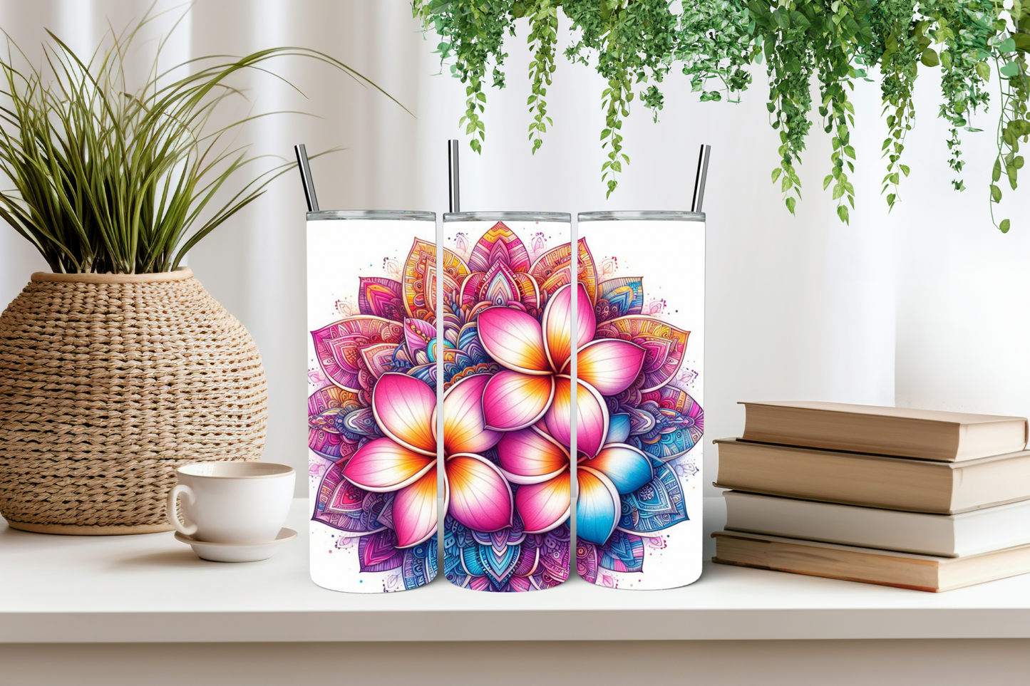 Frangipani mandala art tumbler