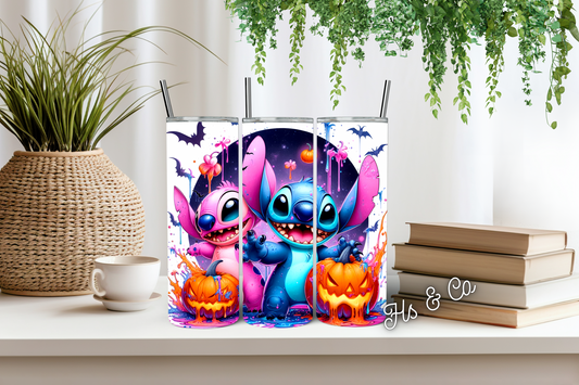 Angel and stitch pumpkin horror tumbler